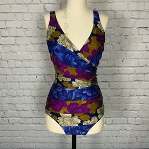 Elizabeth Stuart One-Piece Floral Hawaiian Strap Bathing Suit | Made in USA | 8